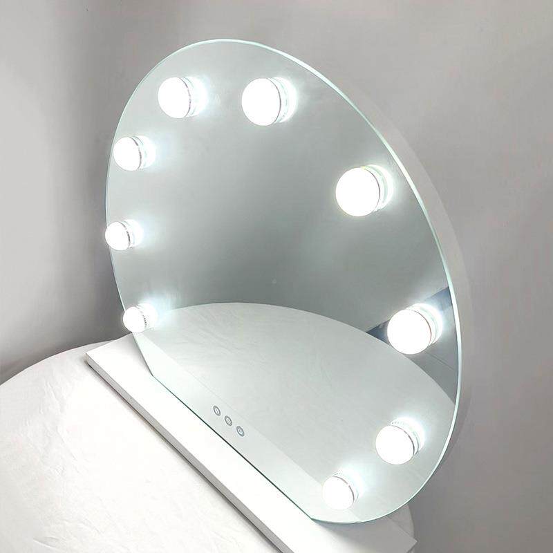 LE带灯泡化镜智补光圆形能520化妆妆镜台式桌D面梳妆镜高清补光妆