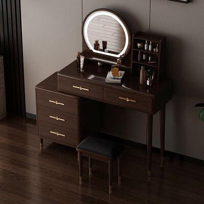 中式实台木梳妆台28119室现代简约化妆卧桌带灯收纳新柜伸缩书桌