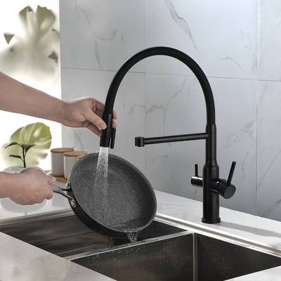 全铜净水自来水二合一厨房龙头抽拉调温防溅龙头