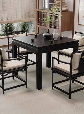 古黑中色茶台老榆八仙桌41168正方棋牌形桌酒楼茶馆实木木四方桌