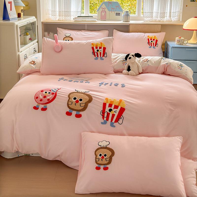 新款秋冬云LSM棉件大版卡通毛巾绣四件床朵单款套床笠款学生宿舍