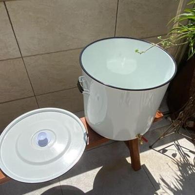 加20125大号搪瓷桶带盖茶桶大水缸水笼头搪嘴瓷铜桶凉复怀旧老古