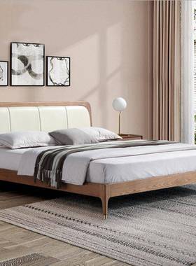现代简约实木室双床30246白蜡木木床1.8人米卧软靠婚床新中式实实