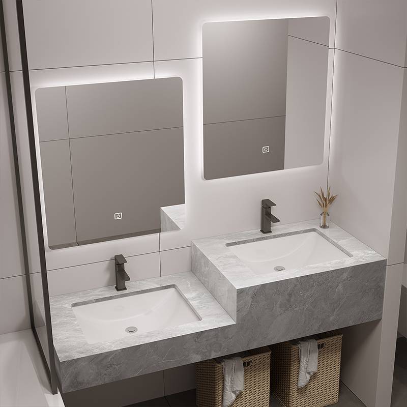 N5新款简约现代三盆大理石亲子洗漱台卫生间商用高低台浴室台盆组