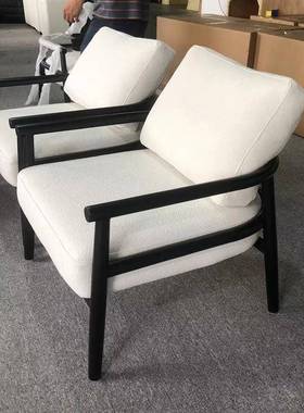 意式极简椅中古风实木沙发布泰迪绒艺休闲椅70938设计师手酒店客