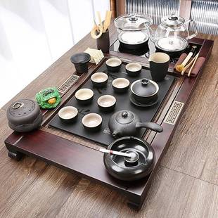 客厅整套功夫 茶盘实木家用底部上水玻璃烧水壶全自动一体茶具套装