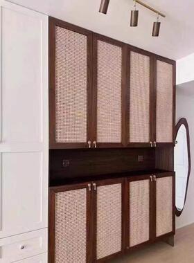 藤编门衣门日式隔断隐拉形折隔AL100136叠门柜门卧室门中式门断门