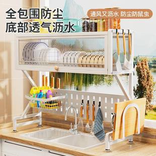 厨房水槽置物架台面沥水碗碟盘子收纳架子家用多功能防尘碗柜带门