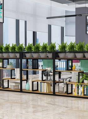 铁隔断置物架室内书架花架子办公室红简约屏风隔断79335艺网饰绿