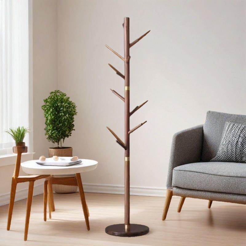 北美家黑OXZ胡桃木实木衣帽架落挂衣架衣架简约衣卧室用简易服地