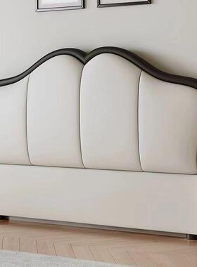 床头软包2025款新法奢式轻一体落地简约猫爪皮RZP奶风双油人床头