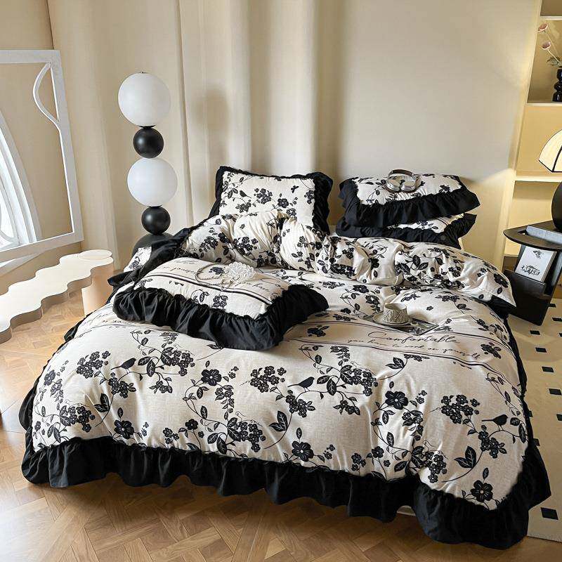 式复风床上四无品牌/件套古法浪漫荷叶花边被套枕1.8米床套上用品