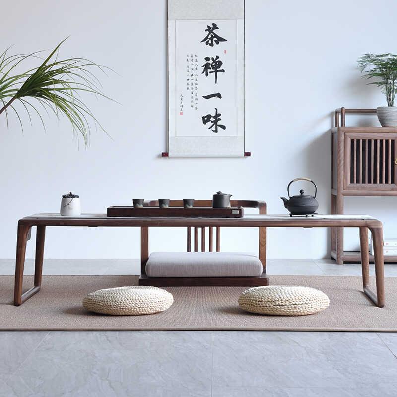 日式榻榻米矮书桌实木阳台飘窗桌黑胡桃木式小炕几地台QQY桌茶茶