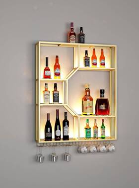 酒壁挂UBV架吧台艺带灯酒吧酒柜铁墙上置物创架意展示架餐厅壁挂