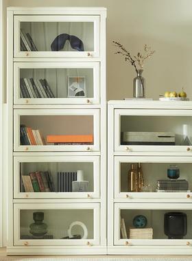 简书柜实白色约璃门组合现代书架落地儿62229童储物柜玻木轻奢防