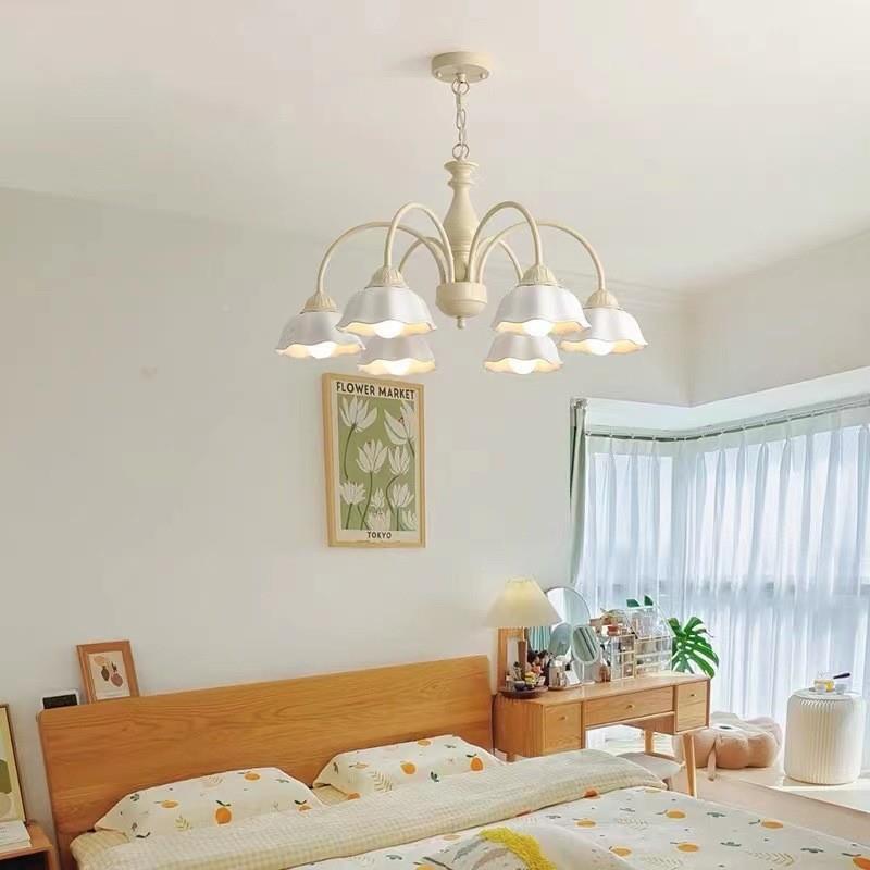 法式奶风油花朵吊客灯厅主灯现代简约卧室餐厅W-奶油+复古陶瓷灯