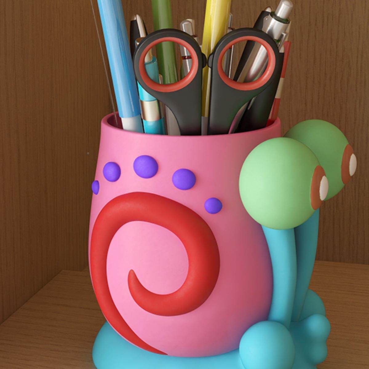 创意可爱学小蜗笔筒收纳985盒桌面生大容量儿童孩高女颜装饰品摆