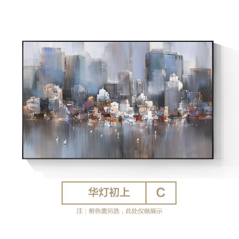 现代抽象客厅装饰画沙发背景挂画大气时尚轻奢城市建筑北欧风油画图片