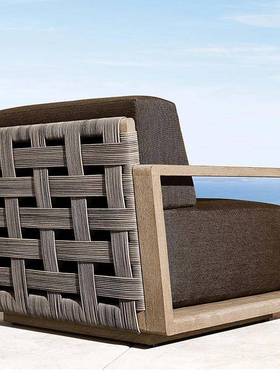 户柚木IAU沙发庭墅院高端藤编家花具园别实木沙发防腐防外晒休闲