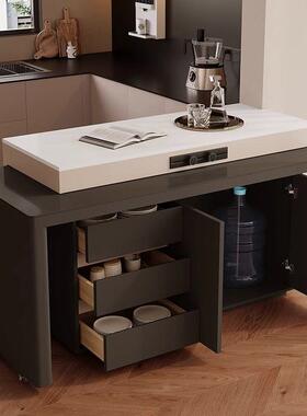 现代岛台餐19717桌一缩体家用茶几可伸旋茶吃桌小户型岩转板饭桌