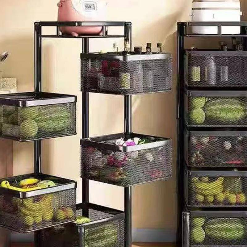 轮厨房置物架落地可旋转架蔬菜AXB水果多收纳架家用物层带子果篮