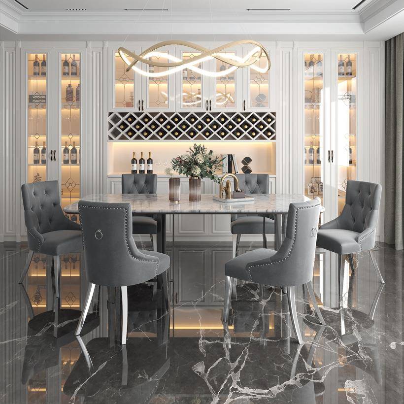 不锈钢软包椅后现代简轻约奢书餐椅店家用桌餐厅酒包8023间靠背椅