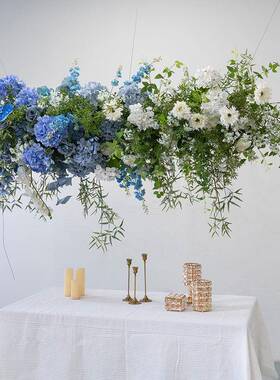 蓝色森系仿真假花吊装饰服装橱店面门厅XQK顶头餐布置窗成品花