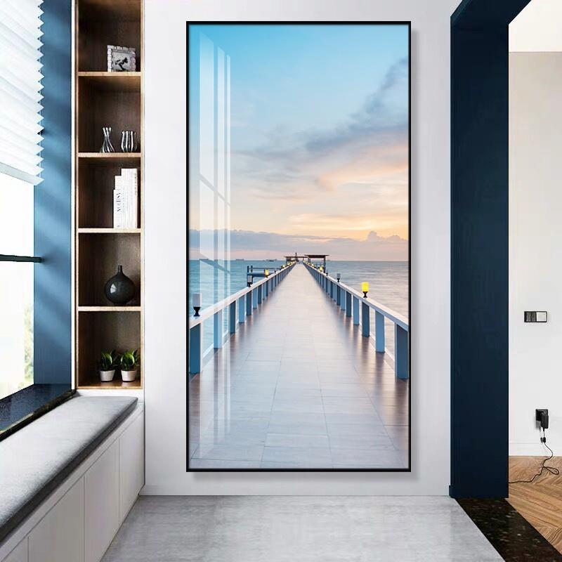 海景玄关装饰网红新025款MHX现代简画约竖版挂2画正对门走廊过道