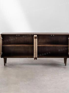 复古餐实茶木手工边柜编藤玄关柜子简约收纳储物柜85706日式家用