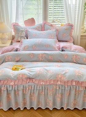 5全棉法式22四季通用纯床盖四0件套棉印70048花床裙四件套春秋夏