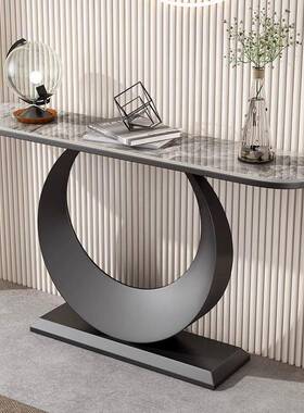 轻奢岩板半圆简约现代装饰酒店厅靠墙创意玄桌关户走RHH廊客入端