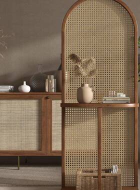 日式编屏客风隔断厅入户藤玄关卧室古置物FVO架可移中动现代简约