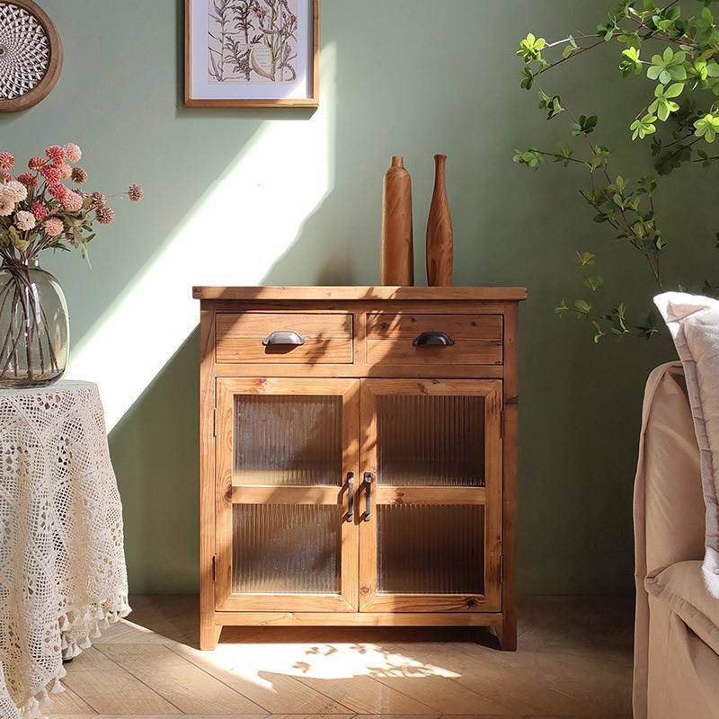 美乡村AHRS0032复式旧木餐边柜民宿实木玻璃门抽屉物柜民宿客储厅