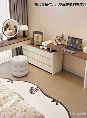 实木梳妆书台桌电脑桌一体卧妆室现尾代AYP简约床转角斗柜化桌二