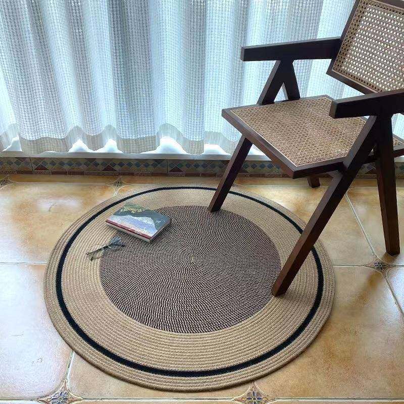形加厚编织黄麻地垫可工水洗地毯卧室床边圆71498沙发边茶几家手