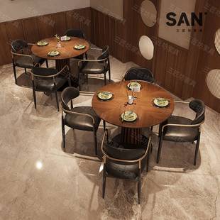 复古西餐厅桌椅组合饭店岩板桌餐馆椅子商用半圆弧形商用卡座沙发