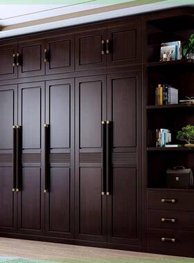 新式实木柜轻奢卧33049室紫檀色收纳中抽屉衣带顶橱衣挂衣柜组合