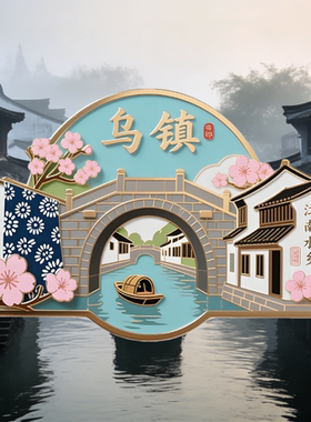 乌镇冰箱贴浙江旅市网红地标建筑周边国风旅游纪念文创浮雕伴手礼