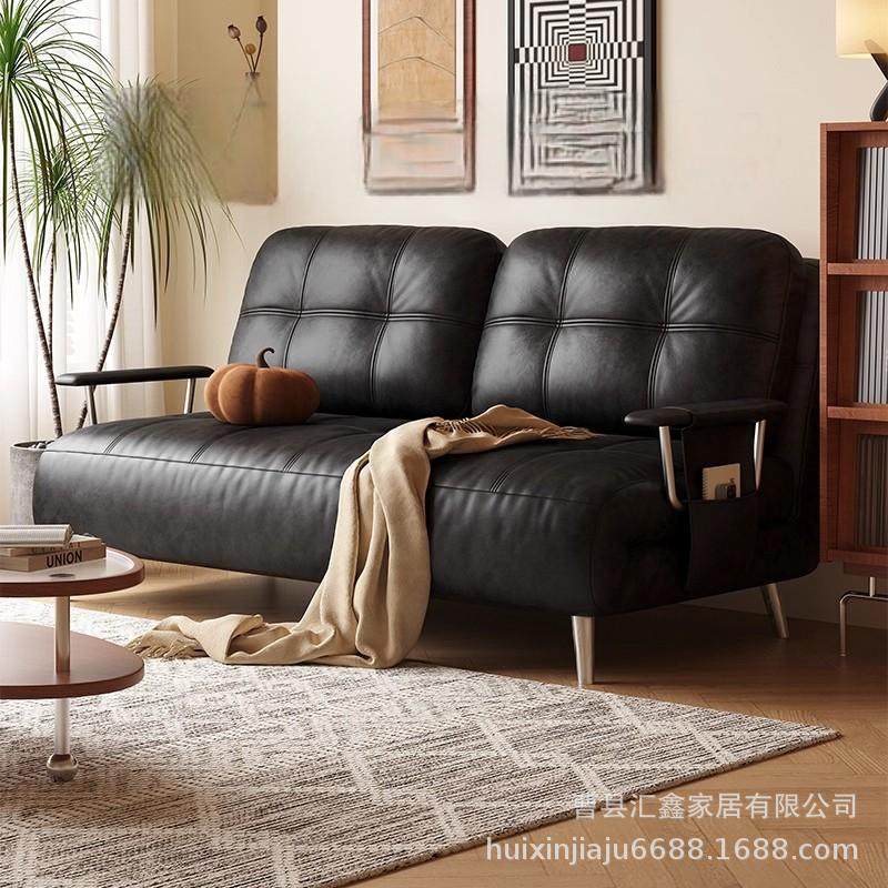 单人沙发床折叠一体两用中古风小户型伸缩实木沙发书房阳台午休床