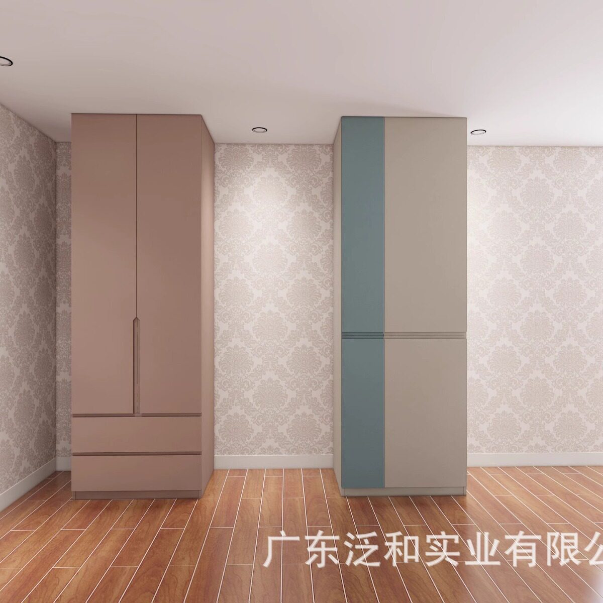 全屋极简免漆喷粉衣柜门板环保儿童衣柜空间感设计对开门