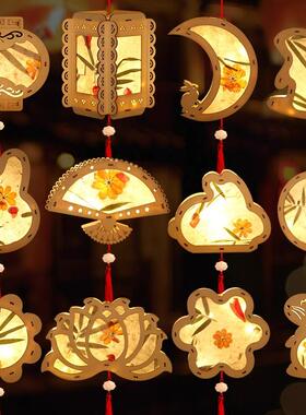 幼儿园书法古风灯笼diy手工绘画马年兔灯新年手提发光花草纸宫灯