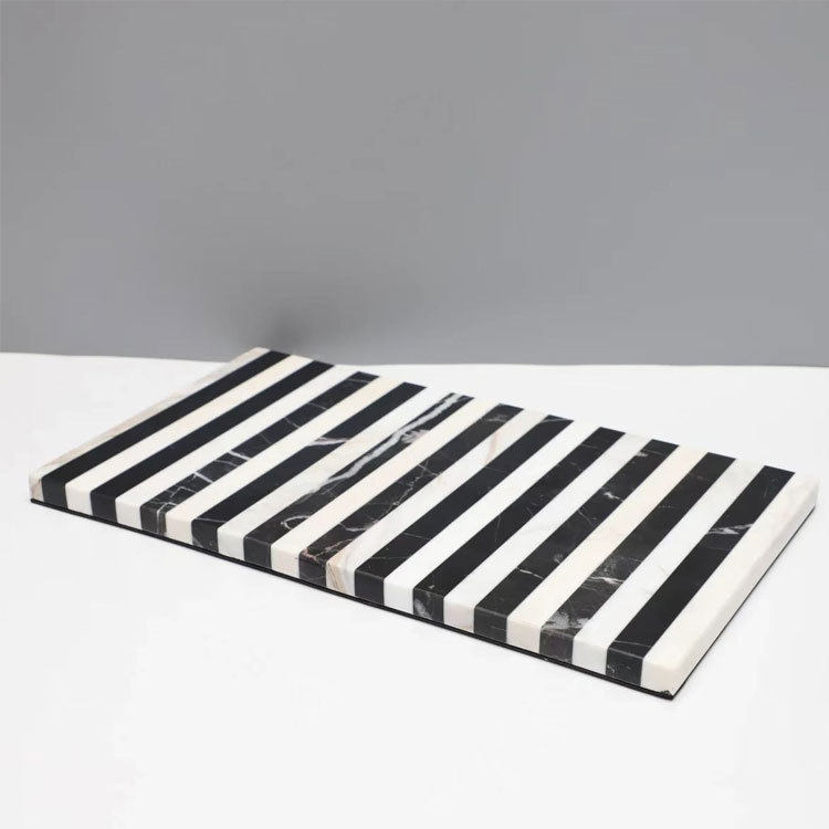 简约现代大理石黑白条纹托盘摆件样板房家居客厅茶几桌面软装饰品