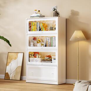 r^防尘书柜家用带玻璃门靠墙书架带斗柜落地铁皮收纳柜客厅展示柜