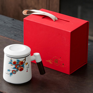 美甚喜事连连茶水分离办公室家用办公室陶瓷马克杯茶道水杯子男女