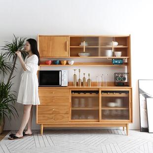 北欧实木餐边柜现代简约樱桃木茶水酒柜一体客厅厨房储物碗柜