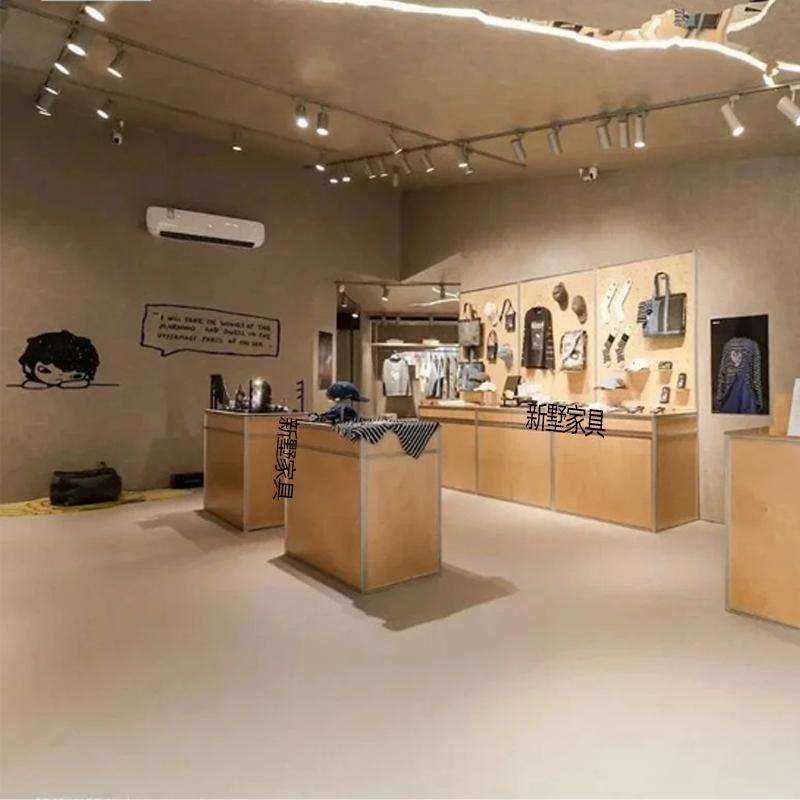 服装店展示架落地铝型材桦木多层板陈列架专用挂衣架带洞洞板货架