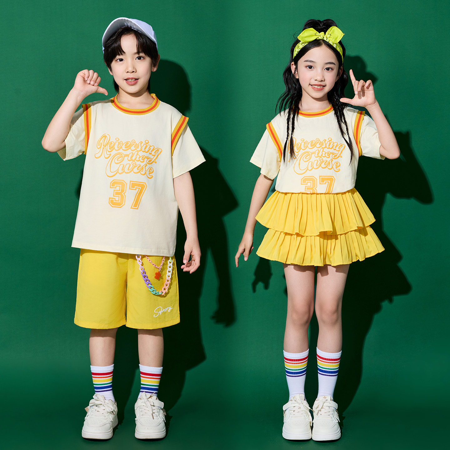 儿童啦啦队演出服装小学生运动会班服潮服幼儿园爵士舞街舞表演服