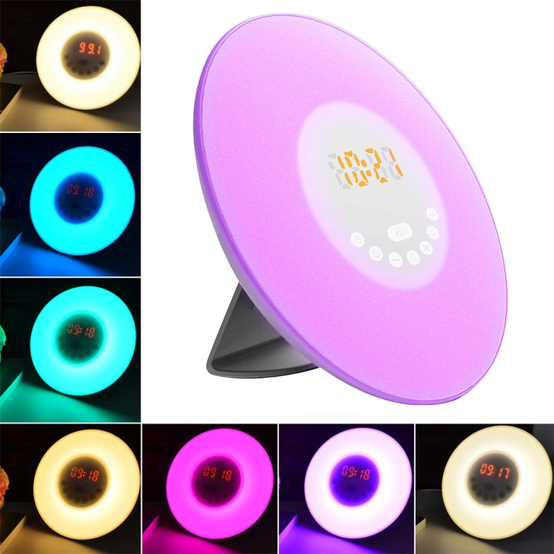 全新第四代自然唤醒灯闹钟带FM收音机温度湿度显示屏触控床头灯