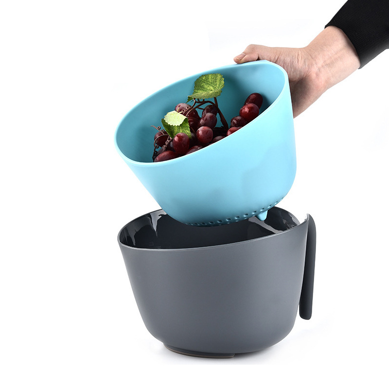 直供 双层水果篮洗菜篮沥水篮 厨房用品 蔬菜滴水盆2件套