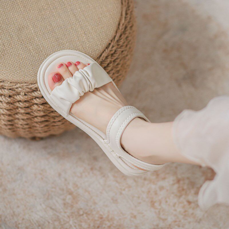 现货厚底凉鞋女款夏季2024年新款百搭仙女风平底凉鞋外穿时装沙滩